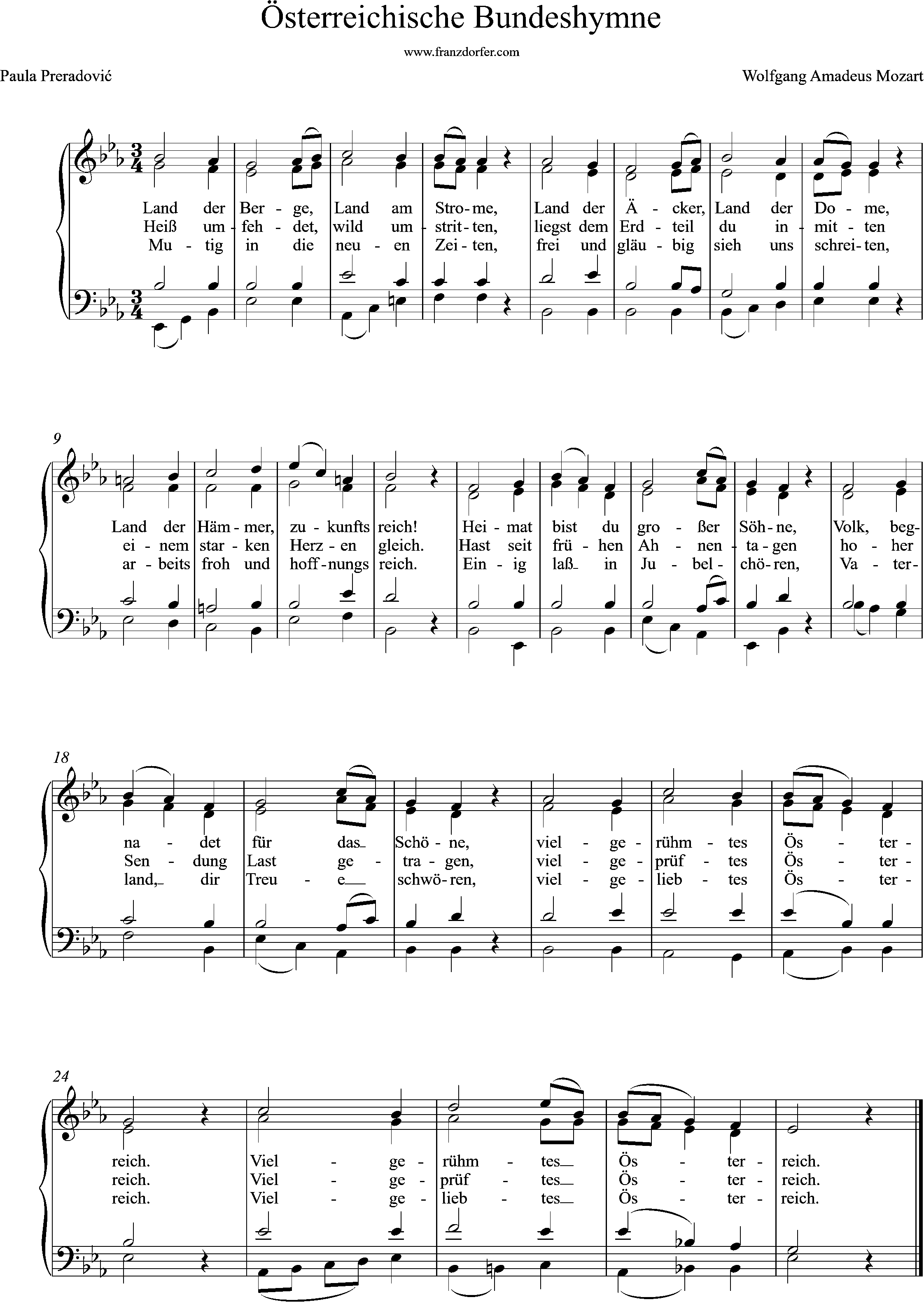 Chor, Orgelnoten, Eb-Dur, Bundeshymne Österreich
